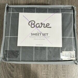 Bare Home Sheet Set Split King Gray Geometric Grid Stripe 4-Piece
